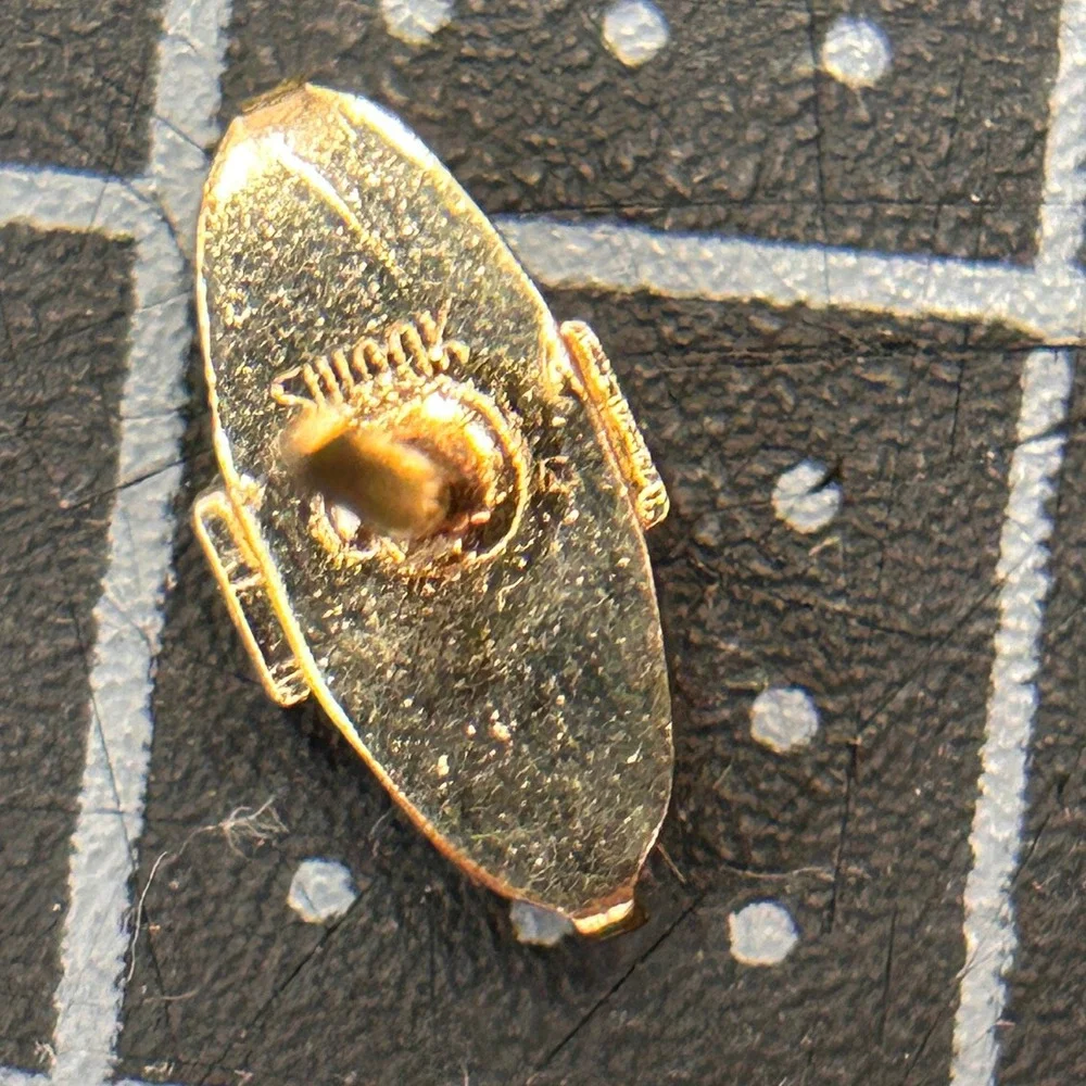 Swank Vintage Gold Tone Mother of Pearl‎ Oval Tie Tack Lapel Pin Ribbed Detail